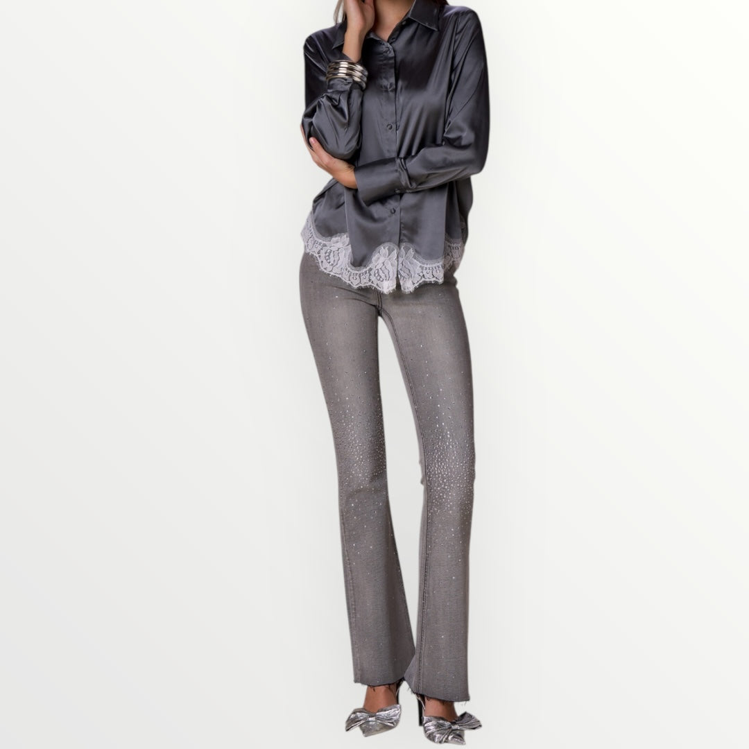 NO SECRETS - CAMICIA IN RASO FONDO PIZZO