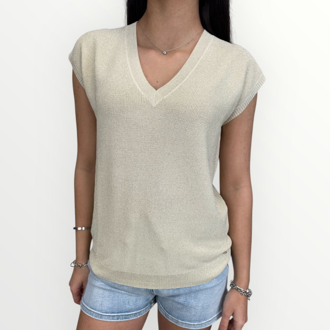 WHITE WISE - GILET CON SCOLLO A V