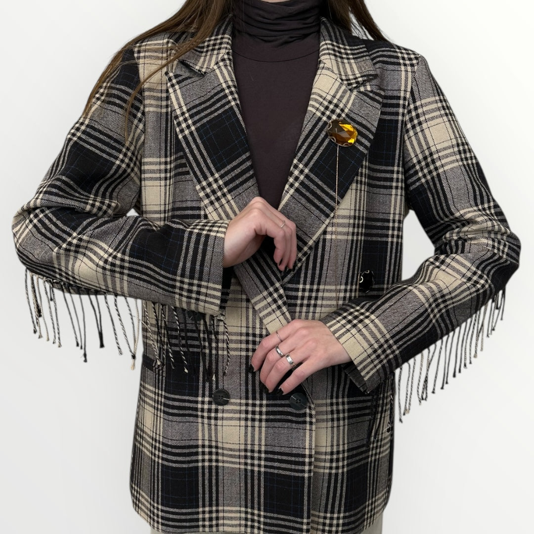 SOUVENIR - GIACCA CHECK CON SPILLE E FRANGE