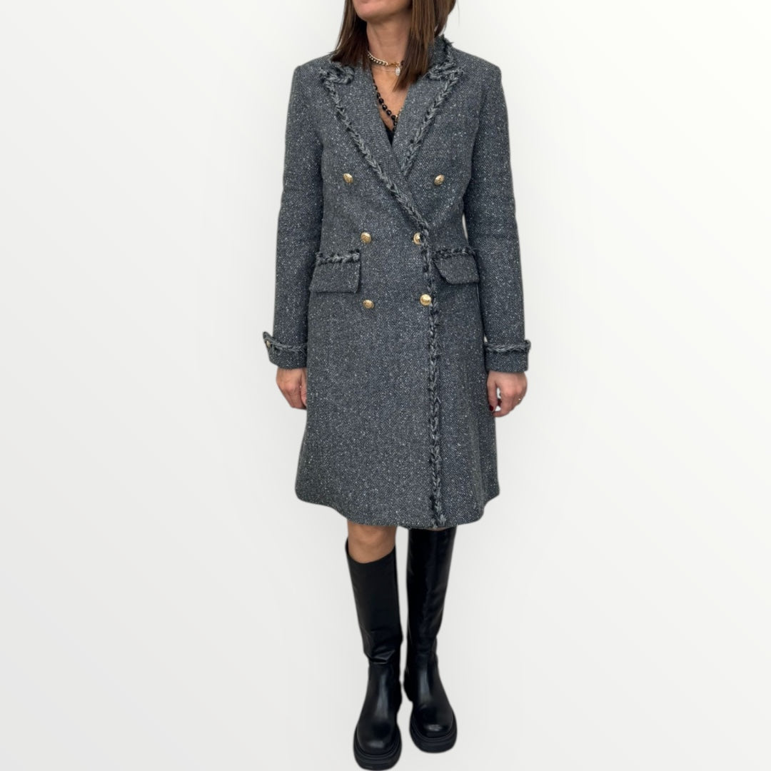 FRACOMINA - CAPPOTTO A LISCA DI PESCE E DETTAGLI ORO