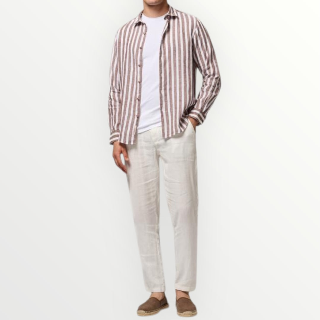 GIANNI LUPO - CAMICIA A RIGHE IN LINO