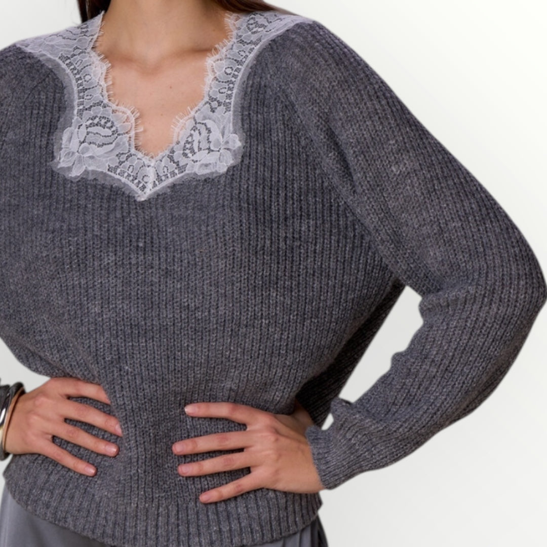 NO SECRETS - MAGLIA SCOLLO A V CON PIZZO