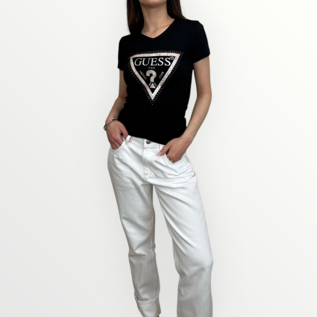 GUESS - T-SHIRT CON SCOLLO A V