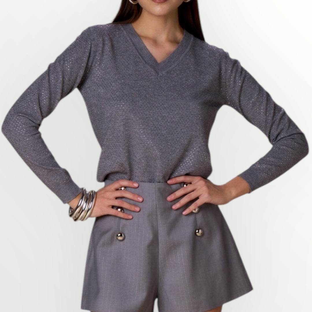 NO SECRETS - MAGLIA SCOLLO V CON DIAMANTI