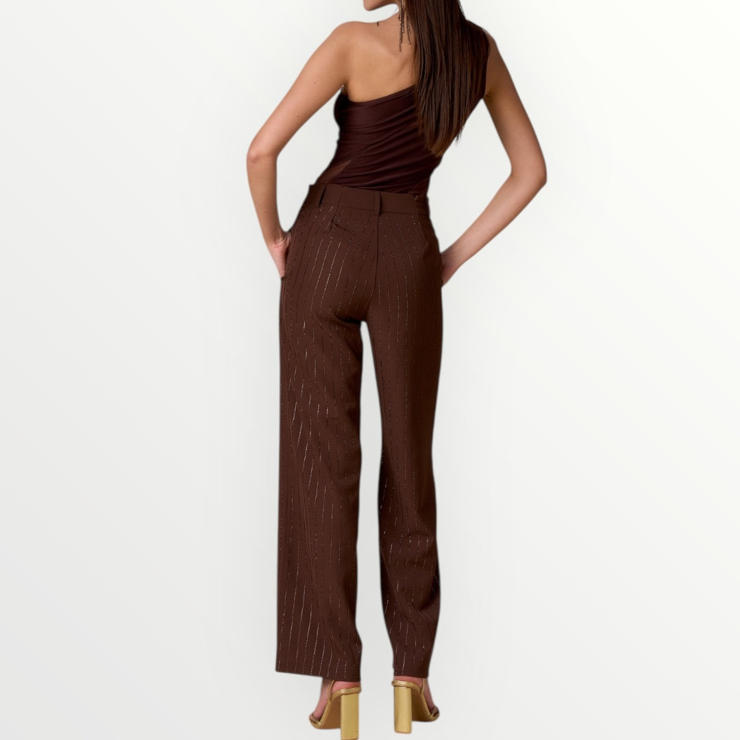 NOSECRETS - PANTALONE GESSATO CON DIAMANTI