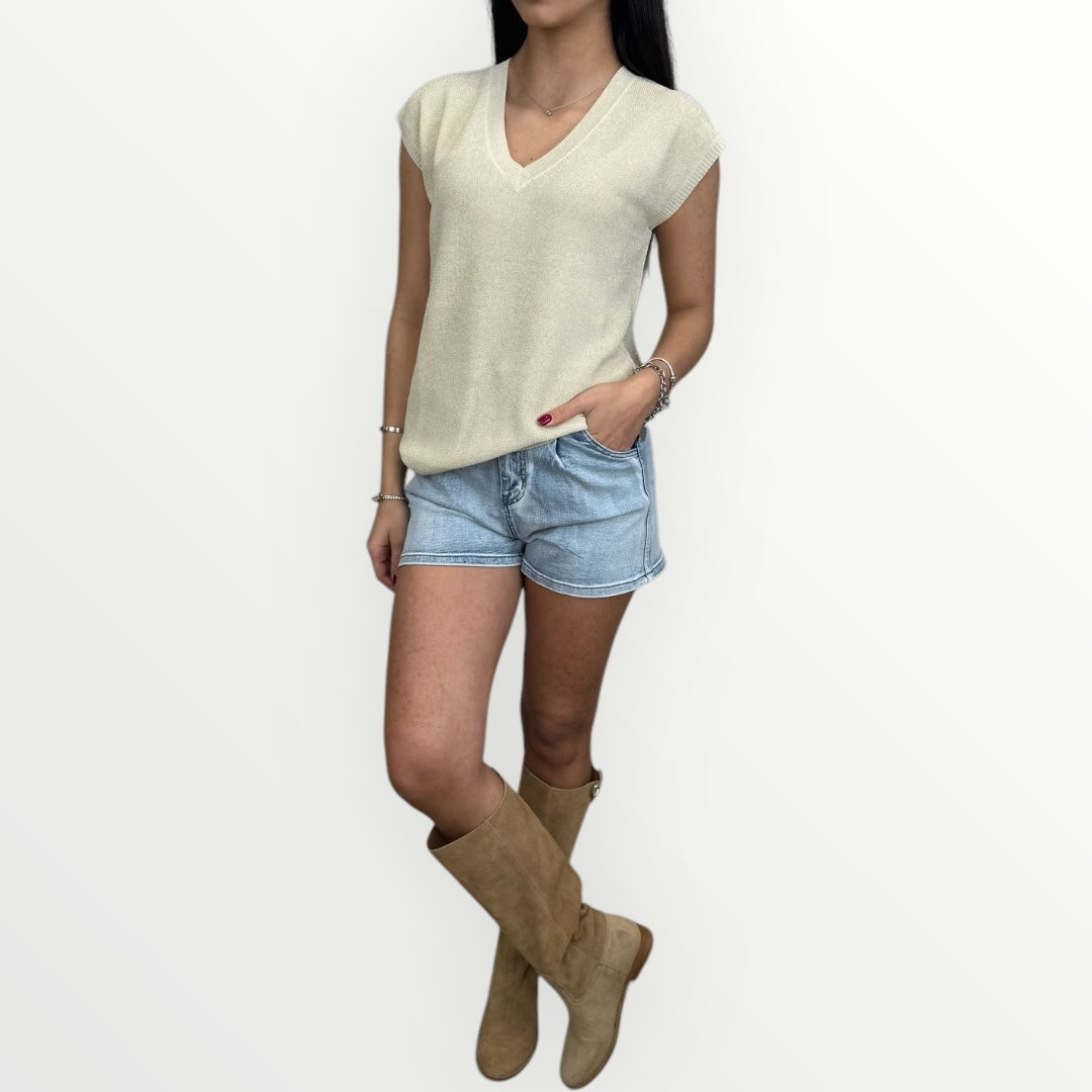 WHITE WISE - GILET CON SCOLLO A V