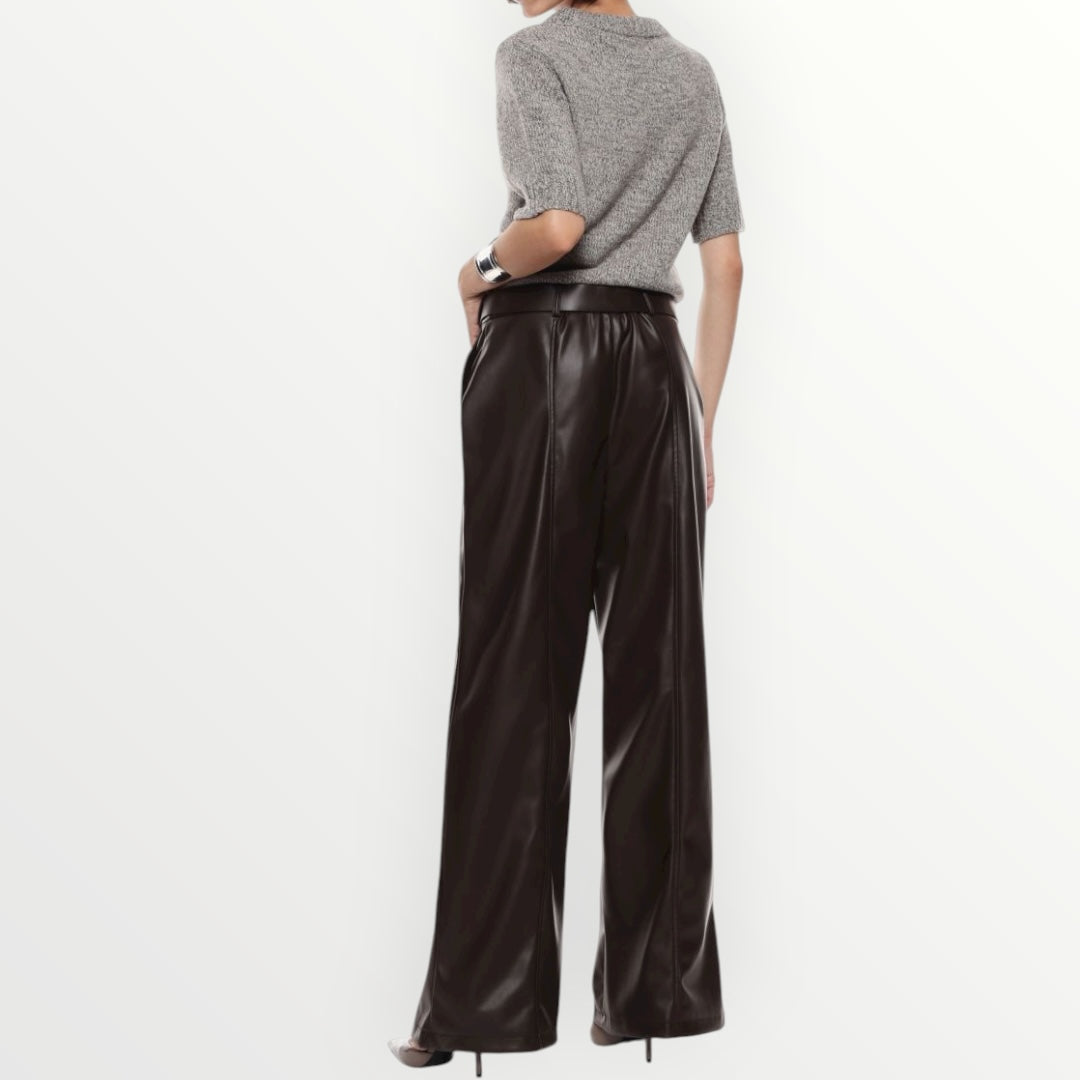 IMPERIAL - PANTALONE IN SIMIL PELLE A GAMBA AMPIA