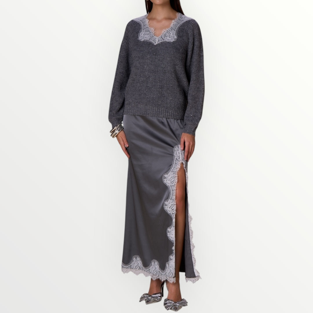 NO SECRETS - MAGLIA SCOLLO A V CON PIZZO