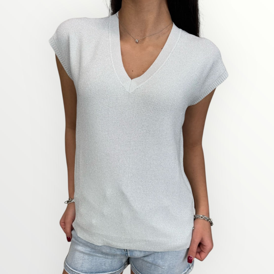 WHITE WISE - GILET CON SCOLLO A V