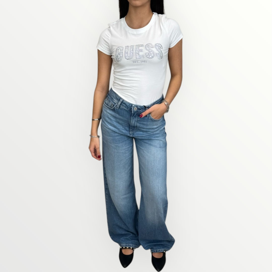 GUESS - T-SHIRT CON LOGO IN STRASS