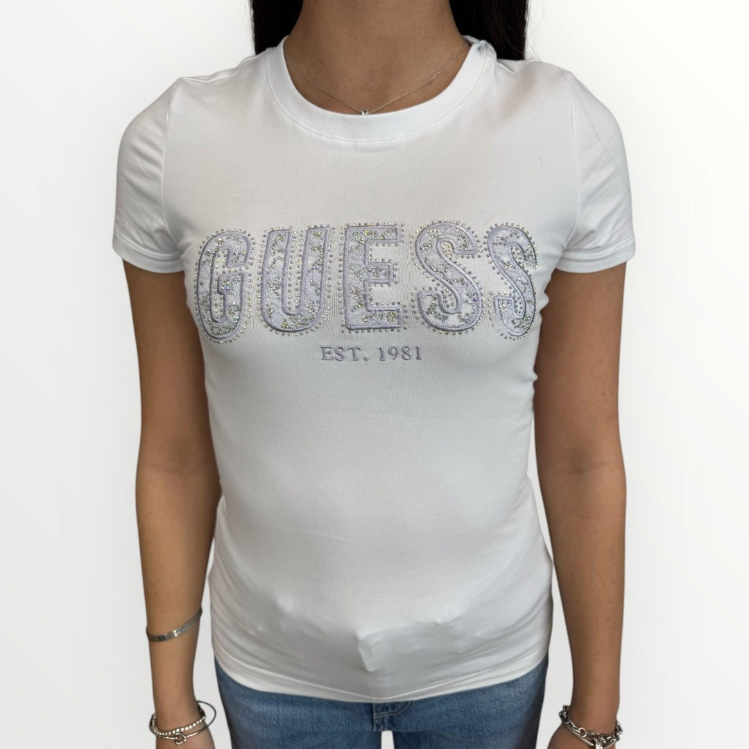 GUESS - T-SHIRT CON LOGO IN STRASS