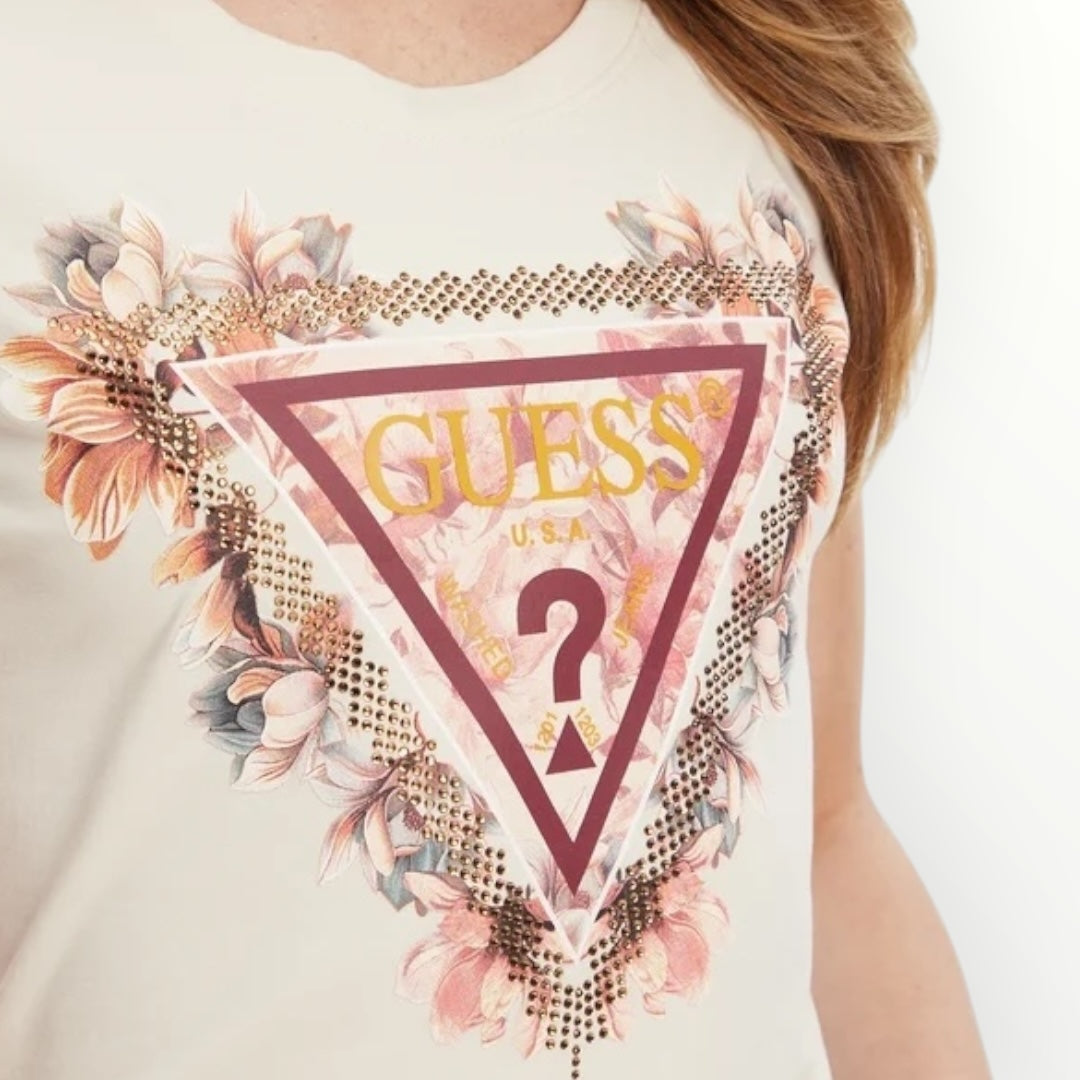 GUESS - T-SHIRT CON LOGO FLOREALE