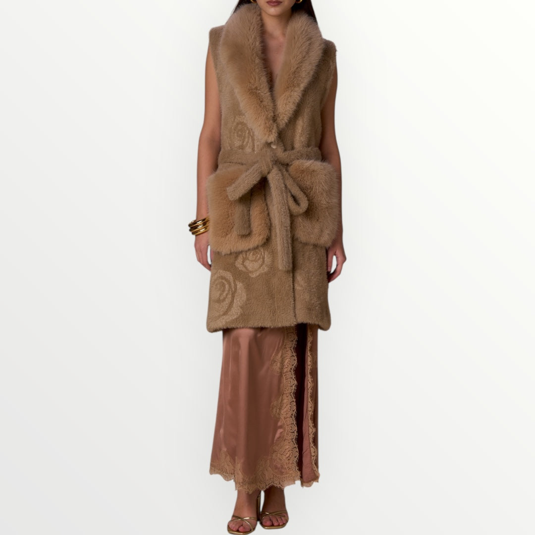 NO SECRETS - GILET SIMIL PELLICCIA E ROSE