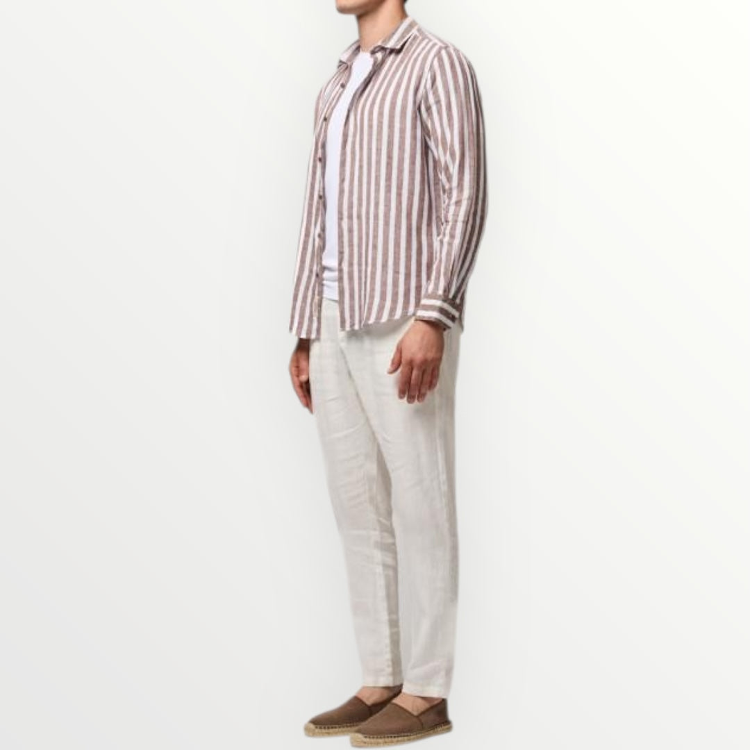 GIANNI LUPO - CAMICIA A RIGHE IN LINO