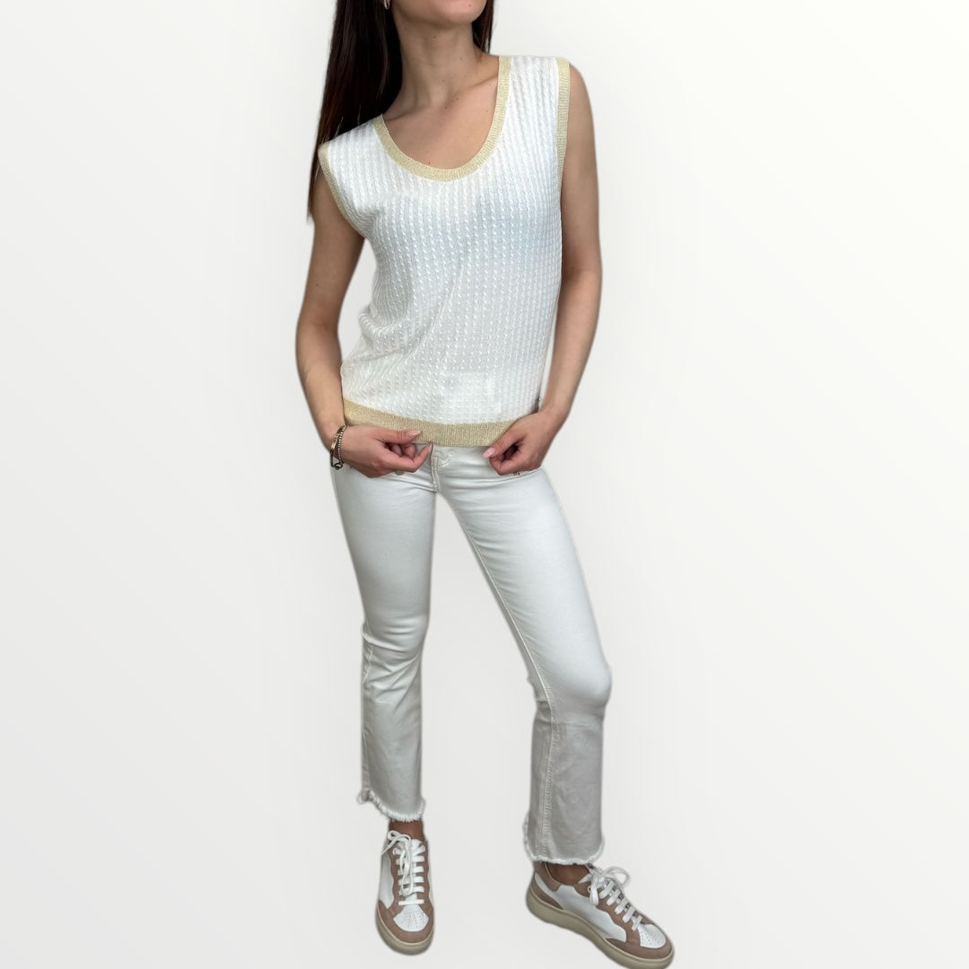 WHITE WISE - GILET CON SCOLLO A U