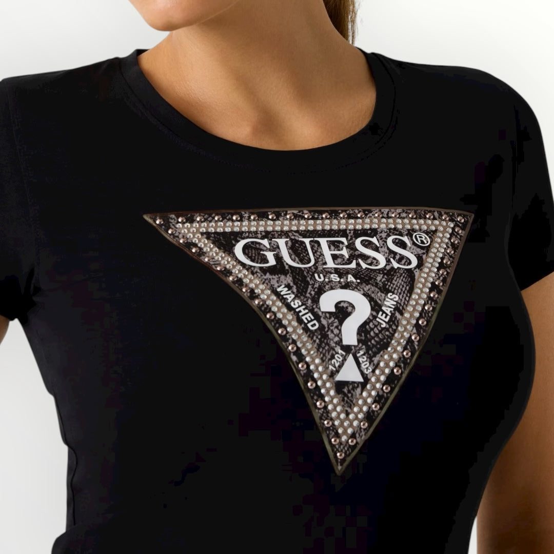 GUESS - T-SHIRT SLIM CON LOGO CENTRALE