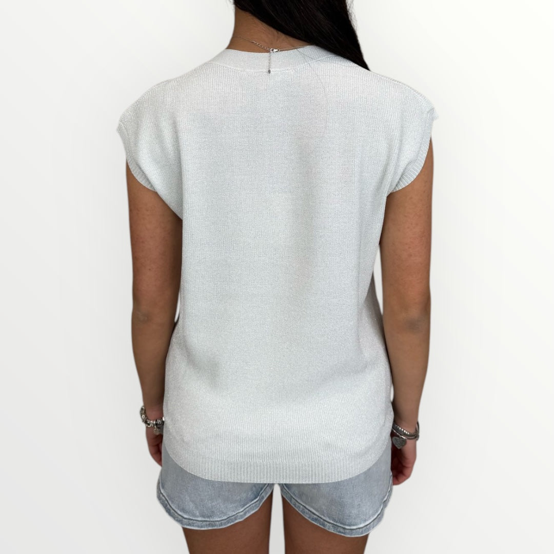 WHITE WISE - GILET CON SCOLLO A V