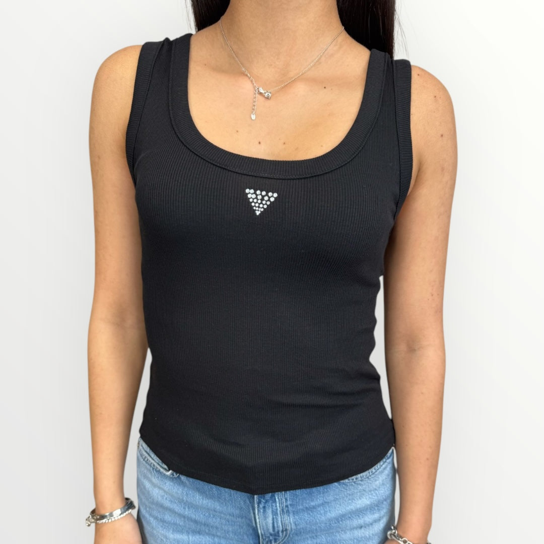 GUESS - CANOTTIERA CON LOGO IN STRASS