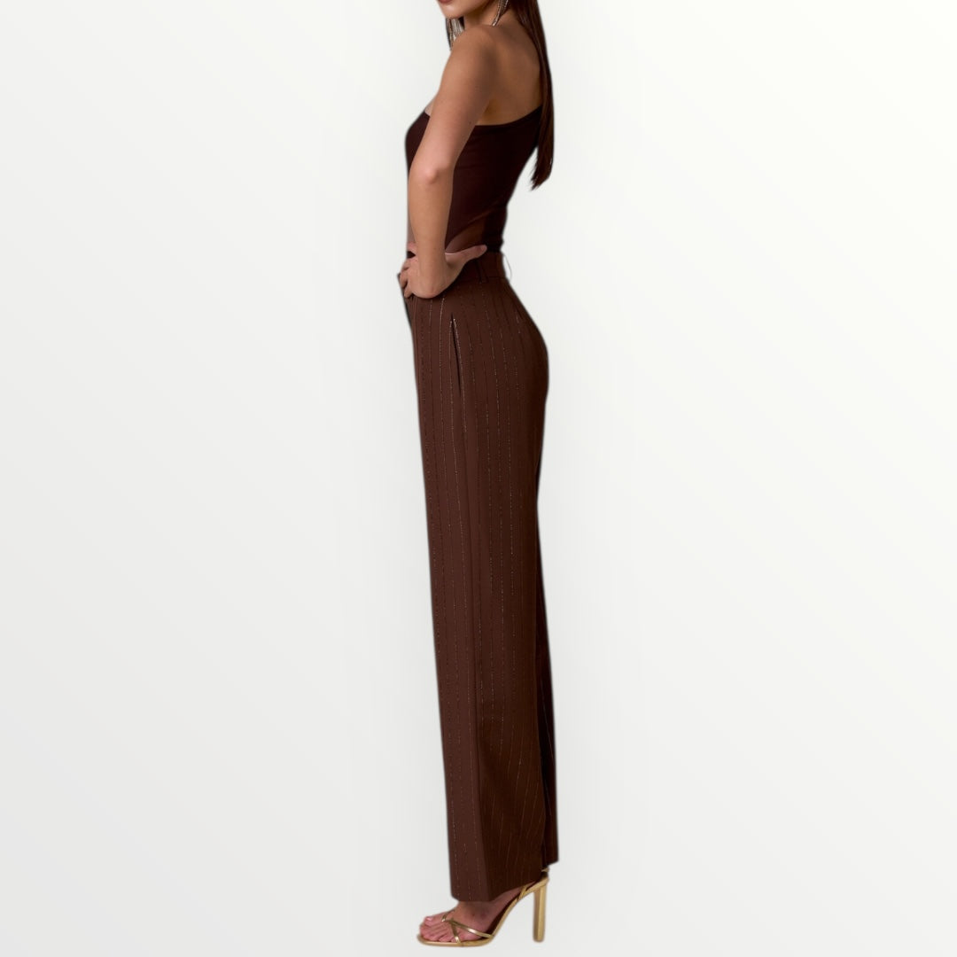 NOSECRETS - PANTALONE GESSATO CON DIAMANTI