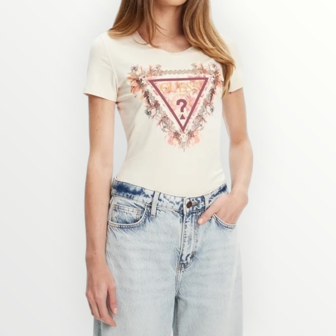 GUESS - T-SHIRT CON LOGO FLOREALE