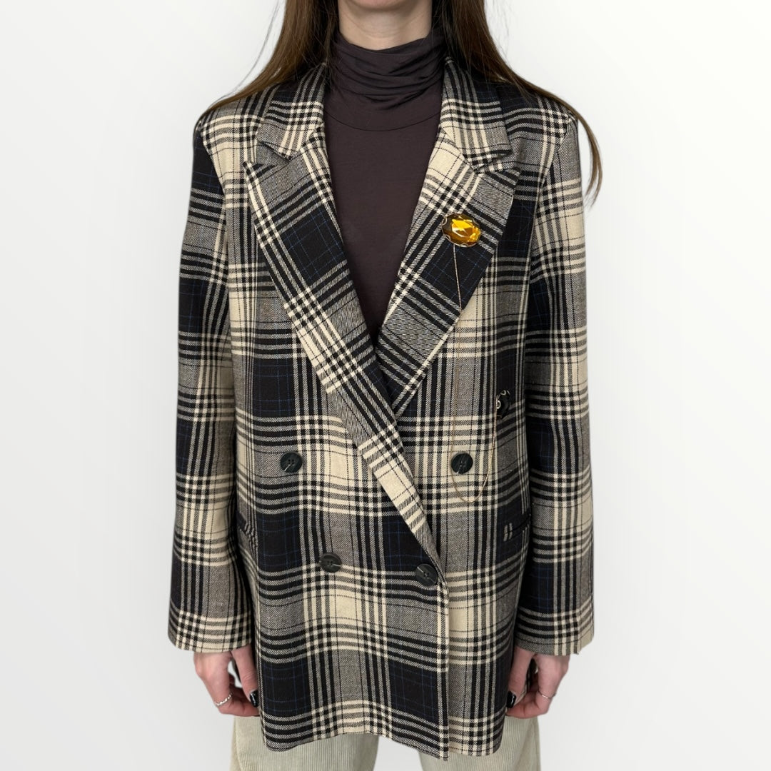 SOUVENIR - GIACCA CHECK CON SPILLE E FRANGE