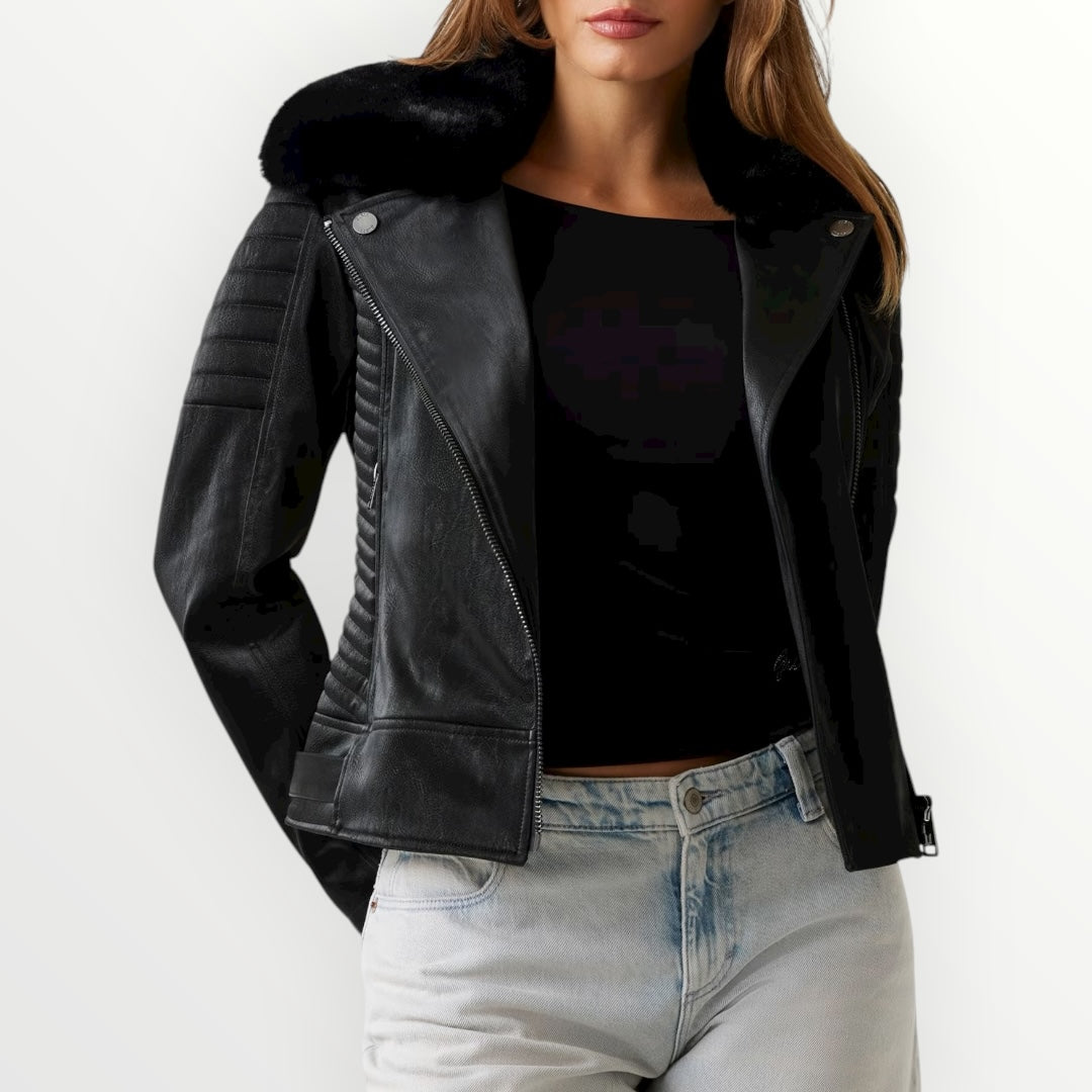 GUESS - GIUBBINO IN SIMIL PELLE E PELLICCIA