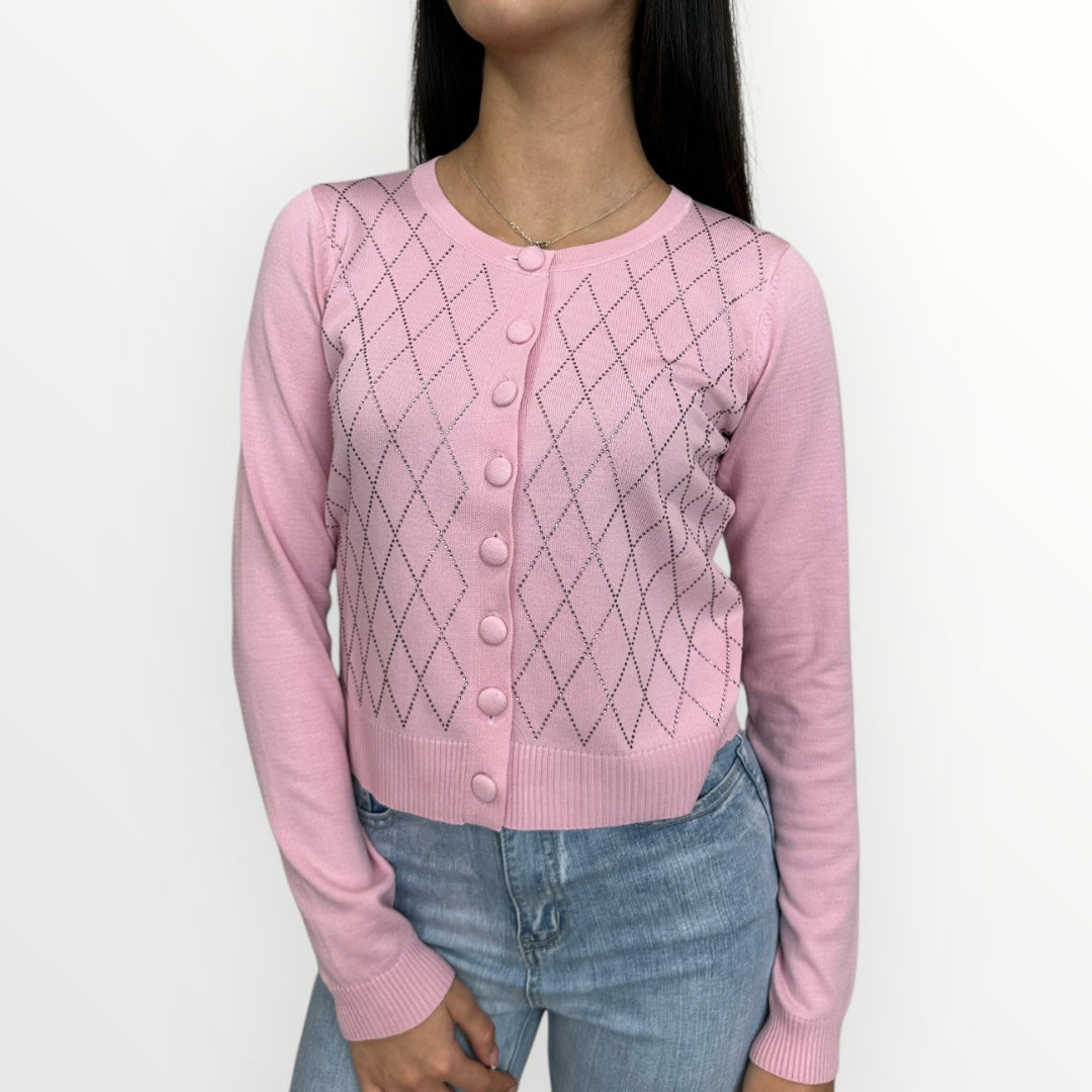 NOSECRETS - CARDIGAN CON TRAMA A ROMBI E STRASS