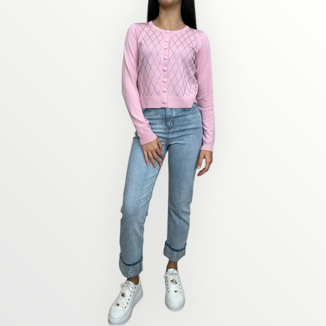 NOSECRETS - CARDIGAN CON TRAMA A ROMBI E STRASS