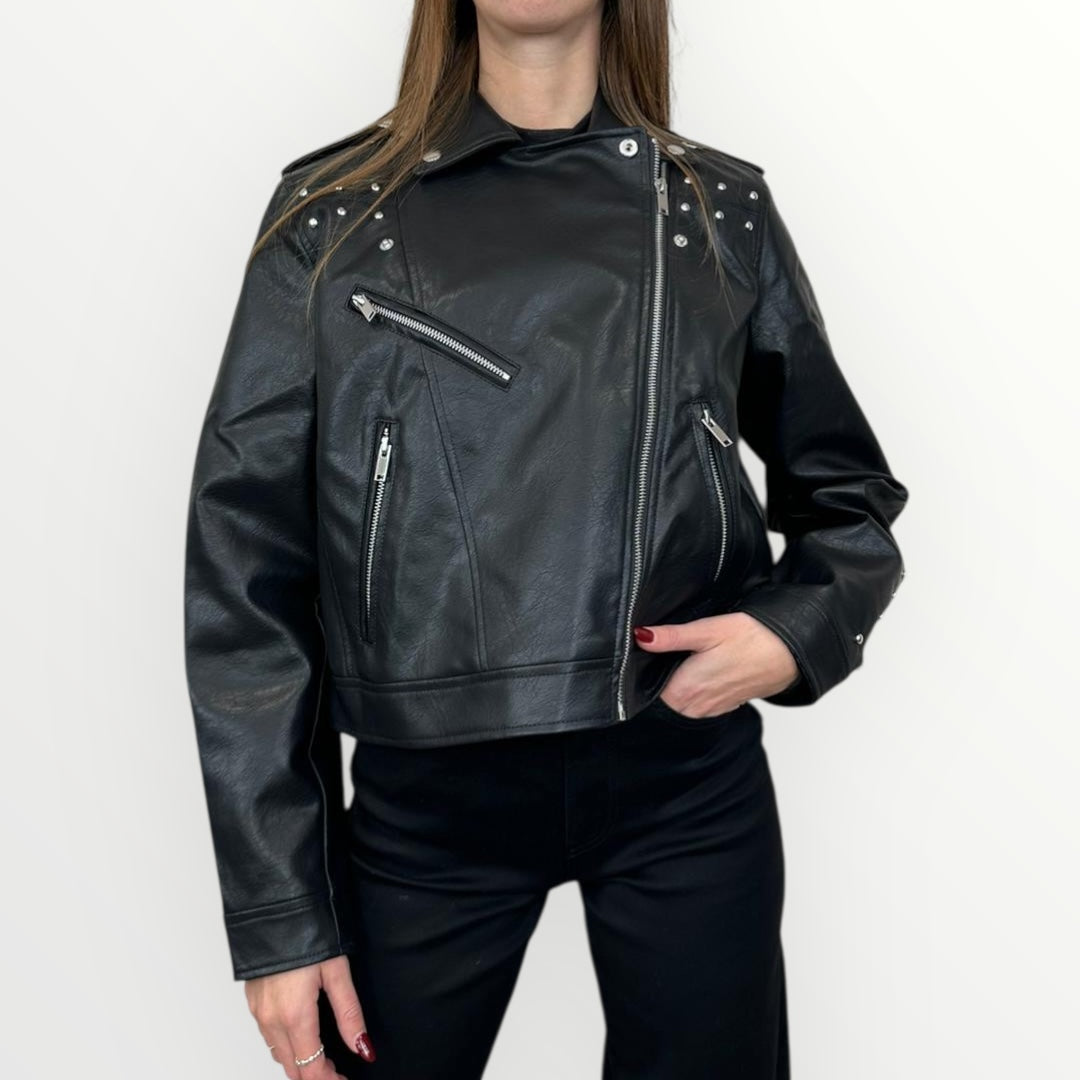 VERO MODA - GIUBBINO IN ECO PELLE CON BORCHIE