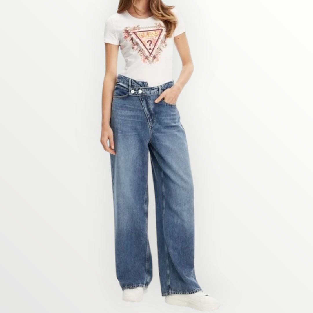 GUESS - T-SHIRT CON LOGO FLOREALE