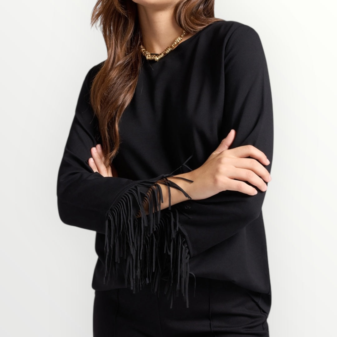 ELENA MIRO' - MAGLIA CON FRANGE A FONDO MANICA