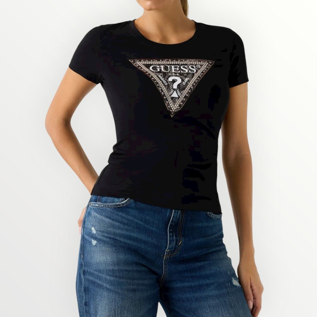 GUESS - T-SHIRT SLIM CON LOGO CENTRALE
