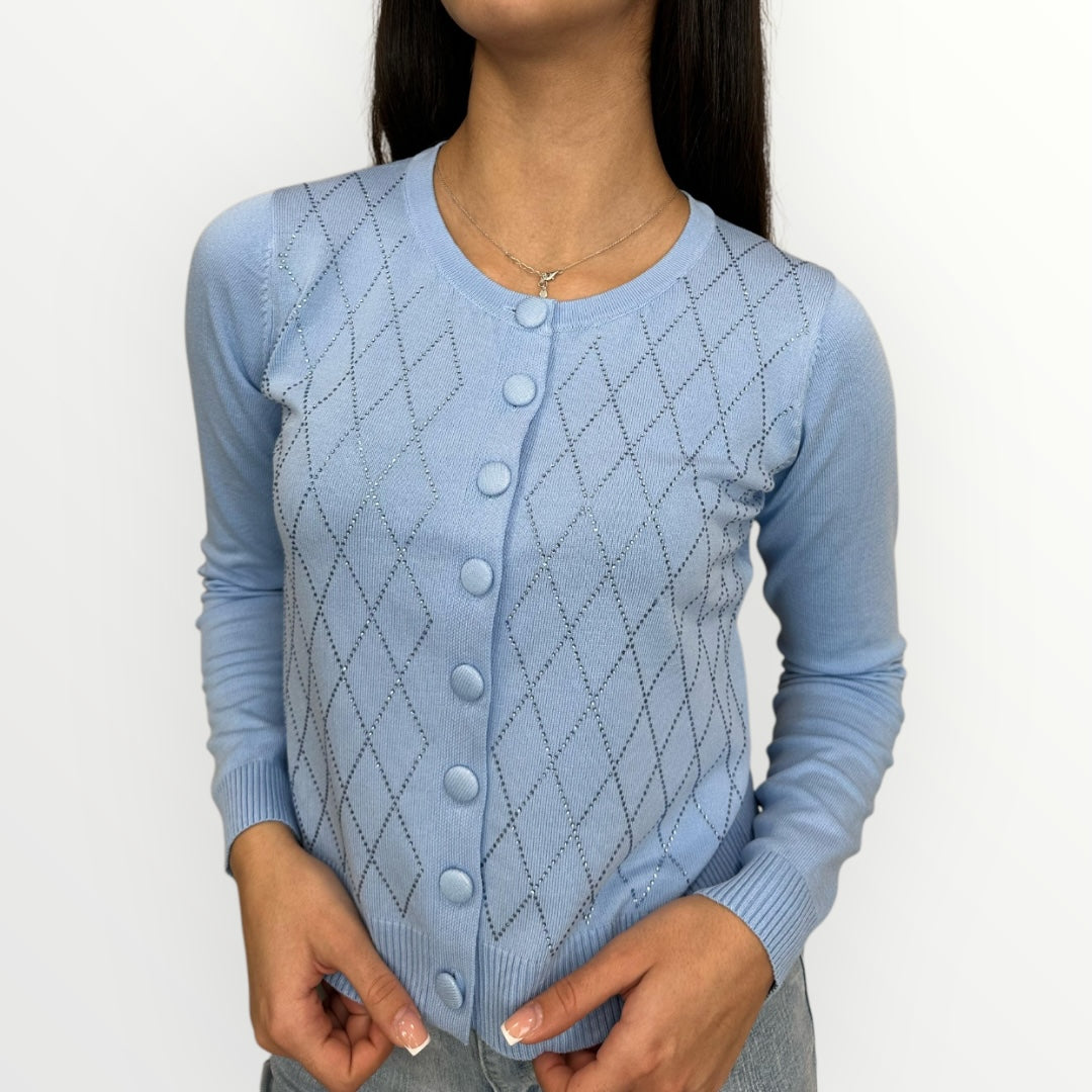 NOSECRETS - CARDIGAN CON TRAMA A ROMBI E STRASS