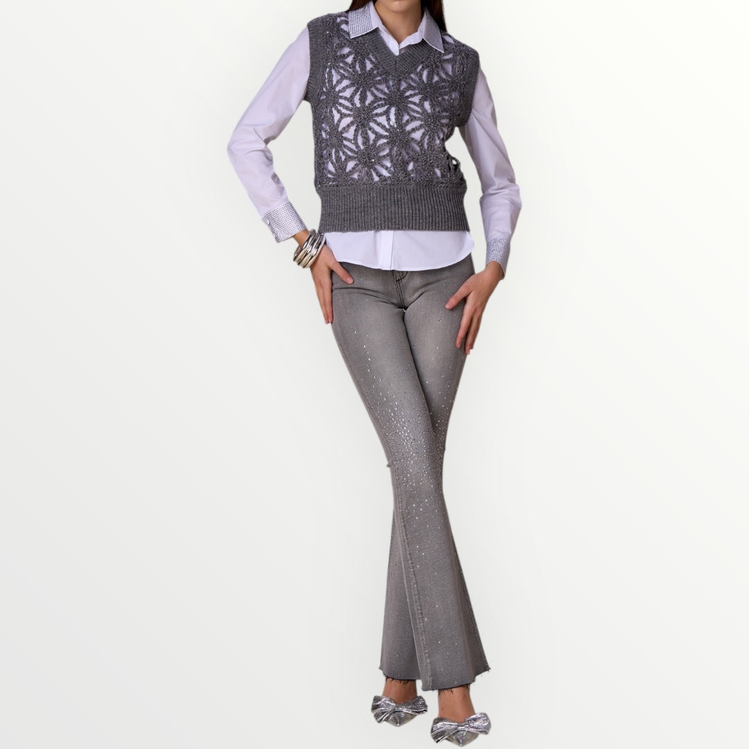 NO SECRETS - JEANS CON CASCATA DI DIAMANTI