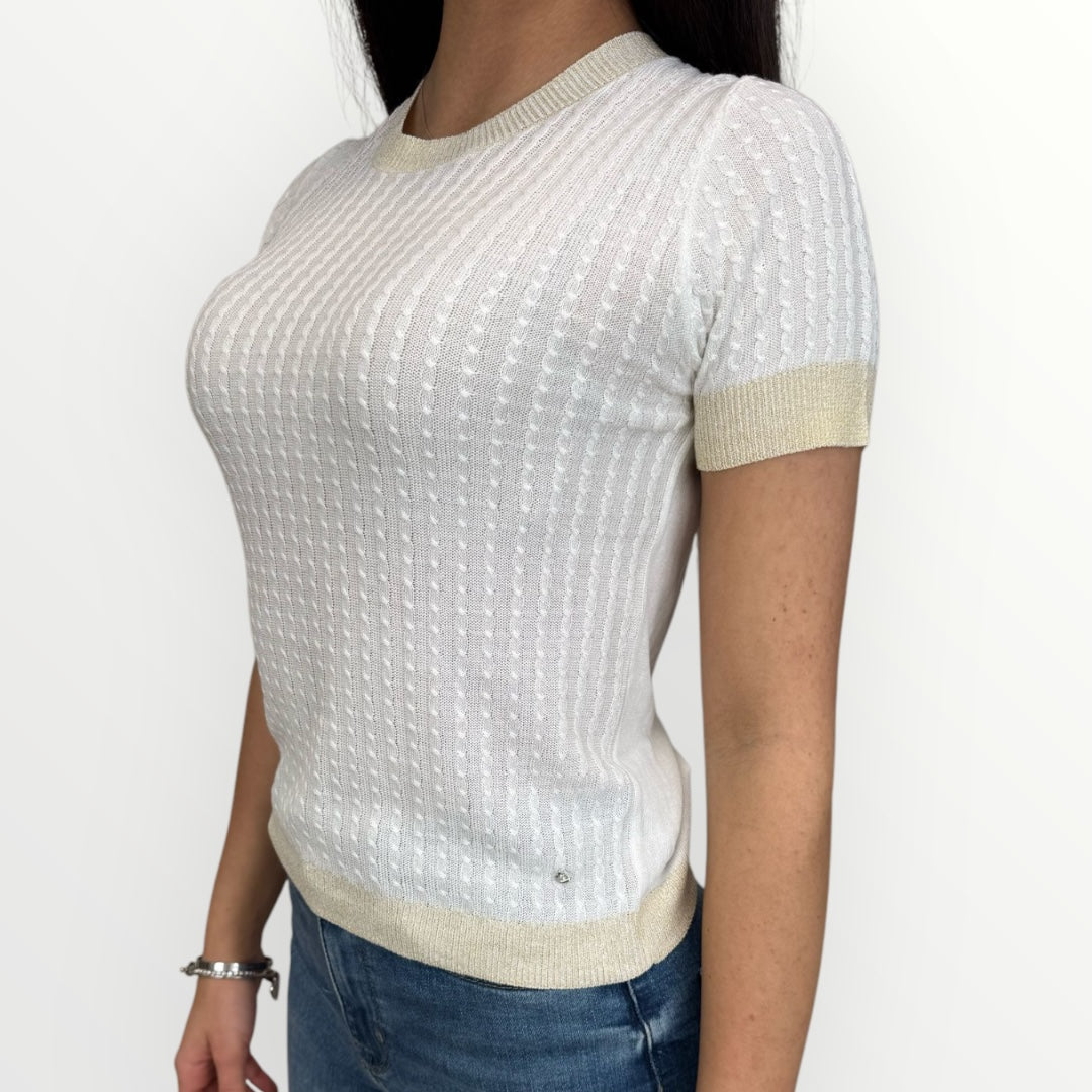 WHITE WISE - MAGLIA A MANICHE CORTE