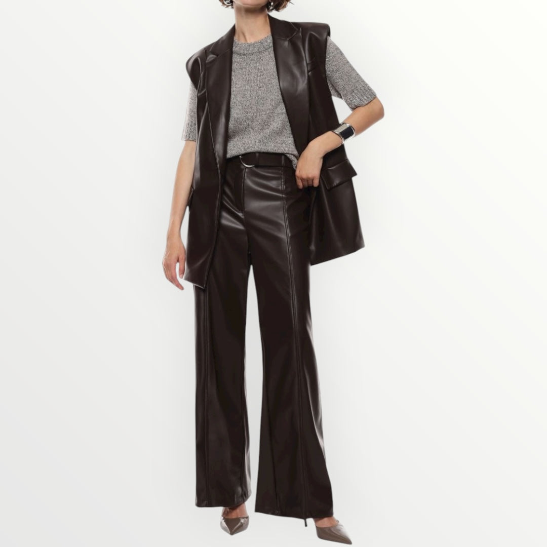 IMPERIAL - PANTALONE IN SIMIL PELLE A GAMBA AMPIA