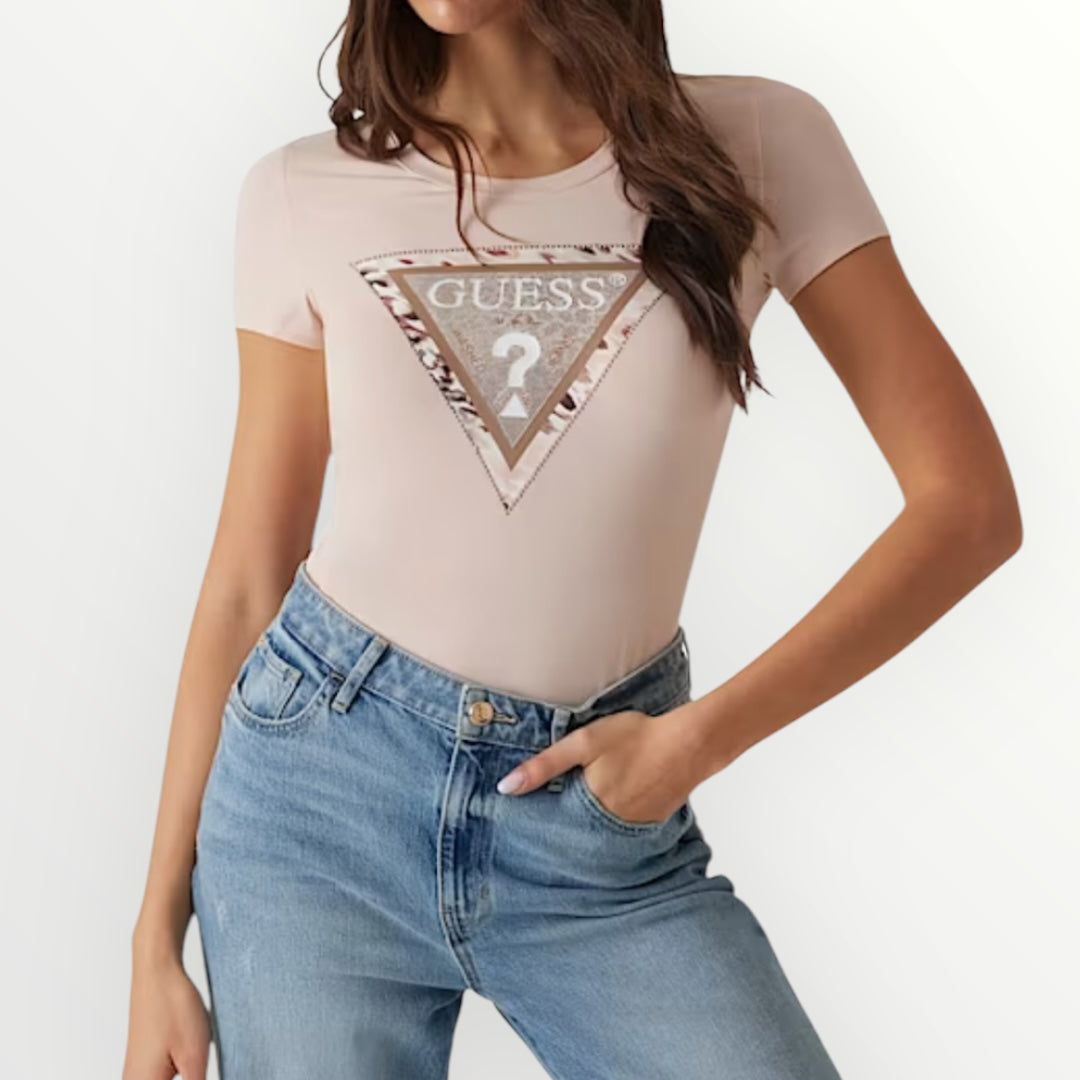 GUESS - T-SHIRT COLO LOGO ANIMALIER