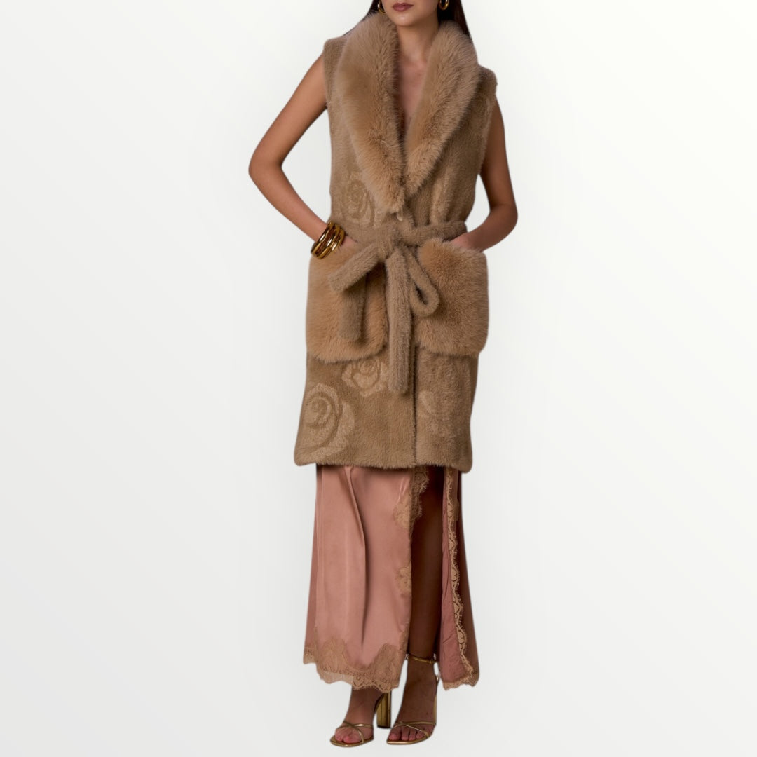 NO SECRETS - GILET SIMIL PELLICCIA E ROSE