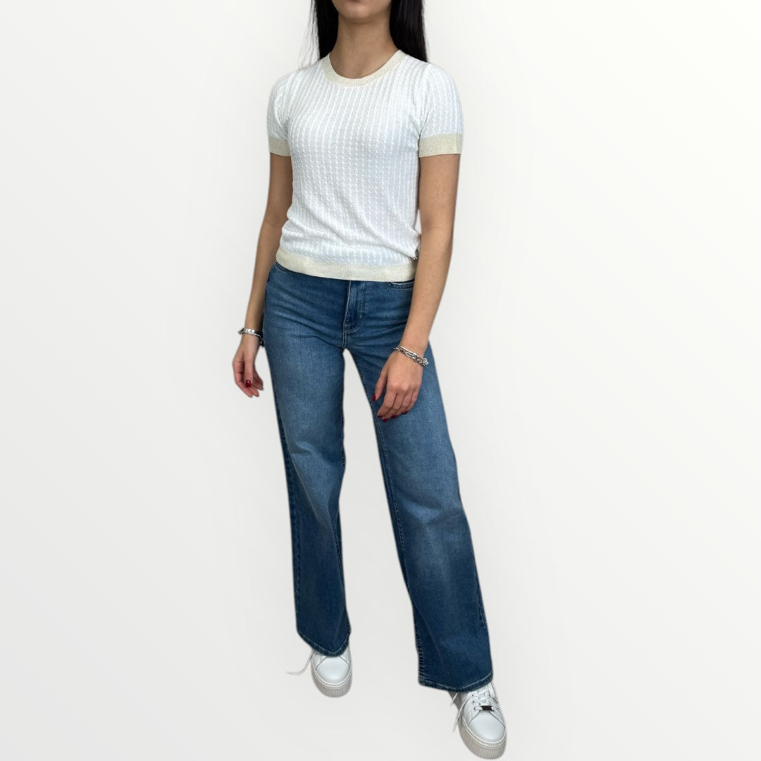 WHITE WISE - MAGLIA A MANICHE CORTE