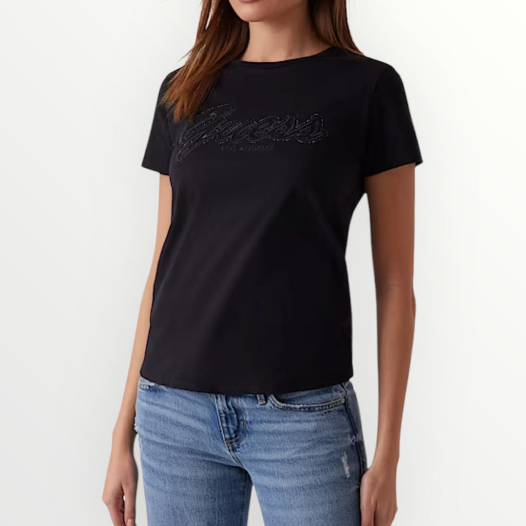 GUESS - T-SHIRT CON LOGO IN PIZZO