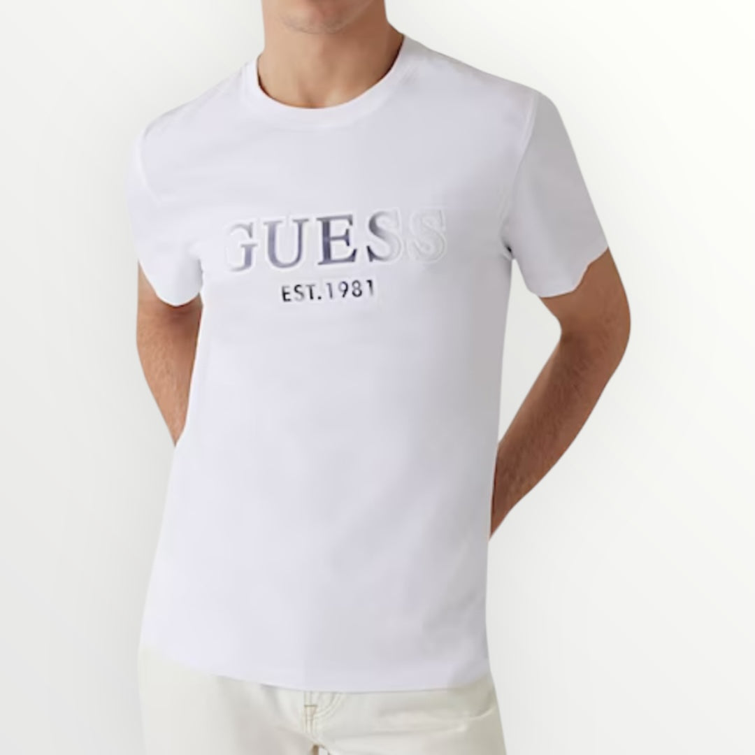 GUESS - T-SHIRT CON LOGO FLOCCATO