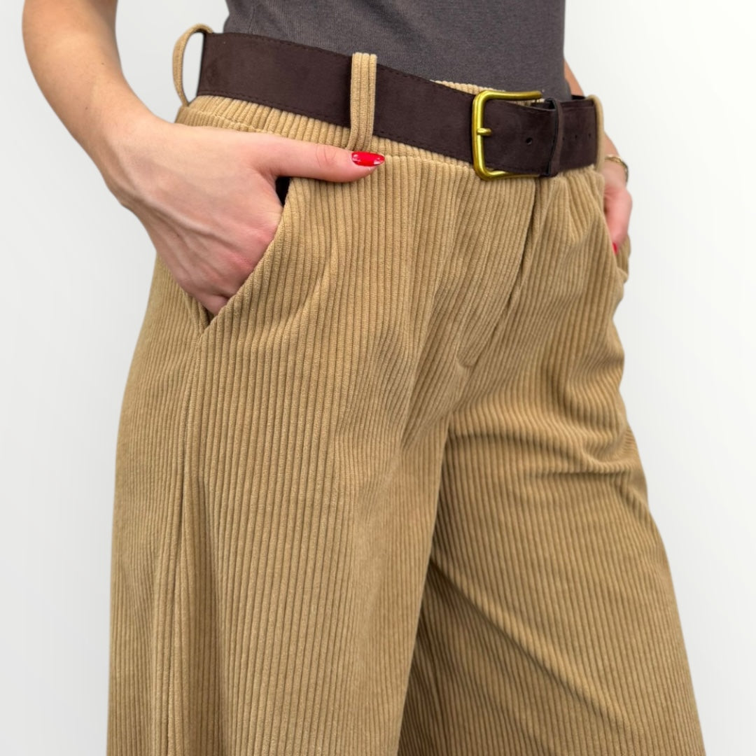 HAVEONE - PANTALONE A PALAZZO IN VELLUTO