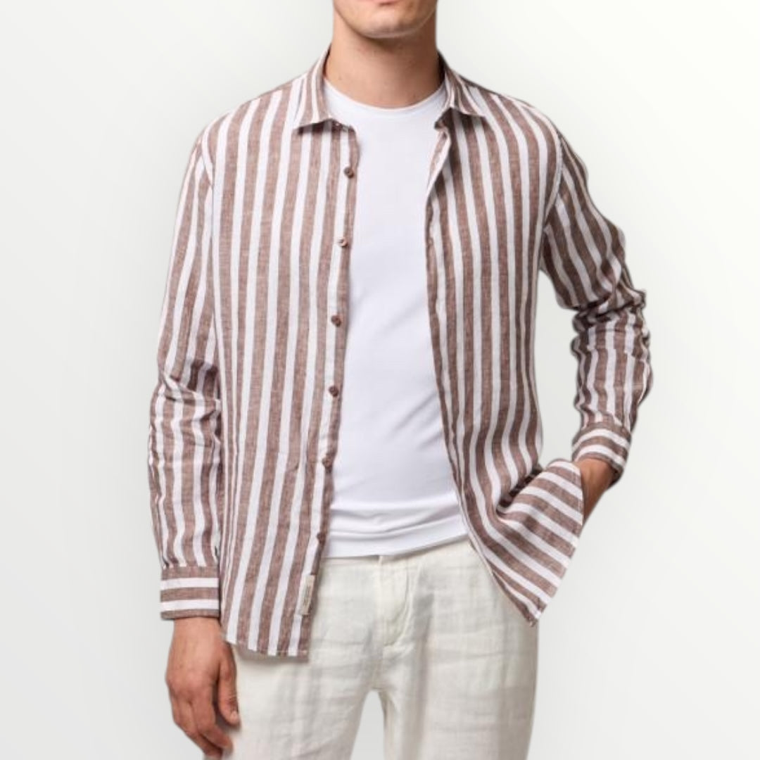 GIANNI LUPO - CAMICIA A RIGHE IN LINO