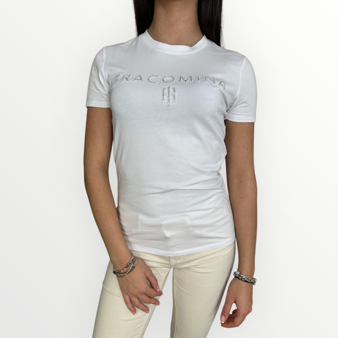 FRACOMINA - T-SHIRT CON SCRITTA IN PAILLETTES