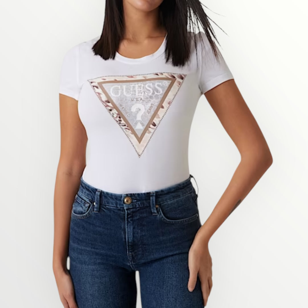 GUESS - T-SHIRT COLO LOGO ANIMALIER