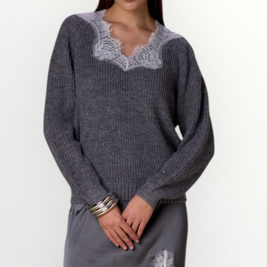 NO SECRETS - MAGLIA SCOLLO A V CON PIZZO