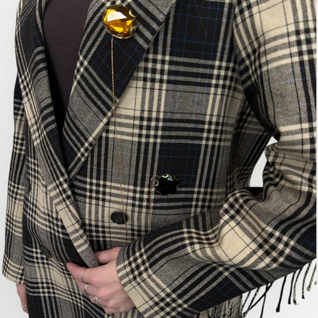 SOUVENIR - GIACCA CHECK CON SPILLE E FRANGE