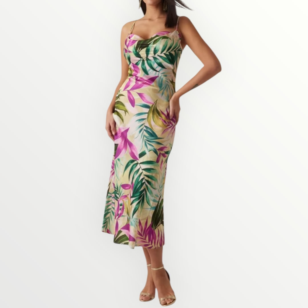 GUESS - ABITO IN RASO CON STAMPA FLOREALE