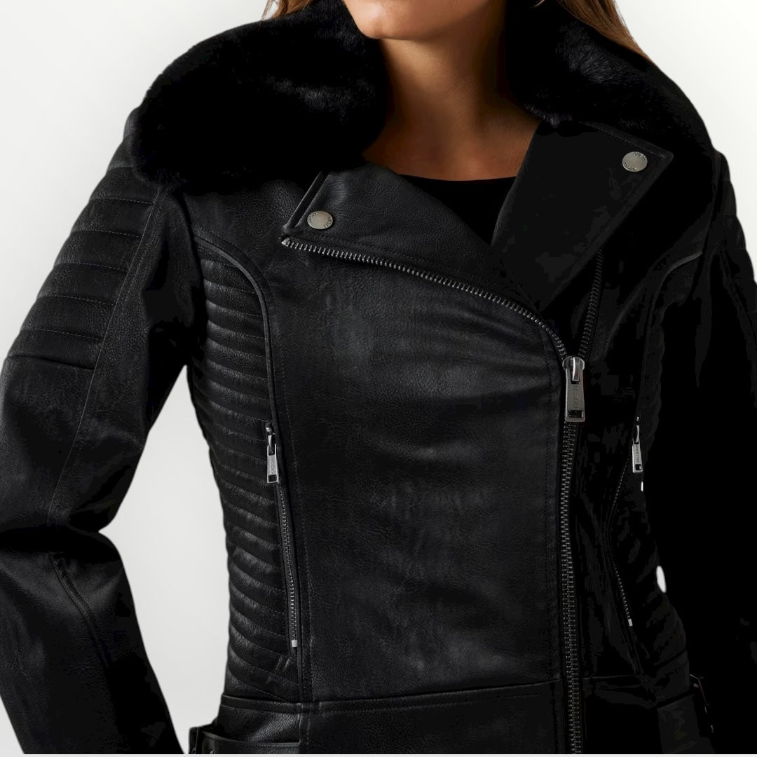 GUESS - GIUBBINO IN SIMIL PELLE E PELLICCIA