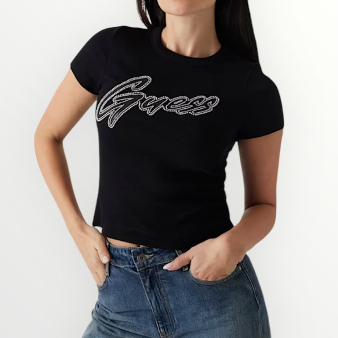 GUESS - T-SHIRT CON LOGO CON BORCHIE